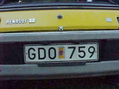 The license plate of my 1973 Renault 17 TS